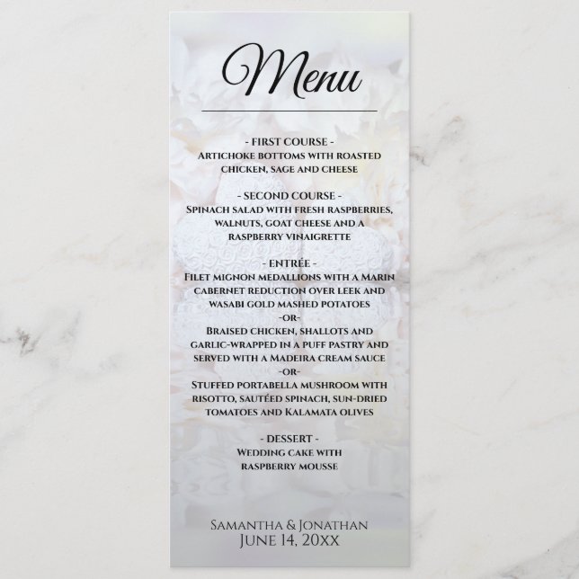 Menu Peines blanches et Coeurs réfléchissants Mariage é (Devant)