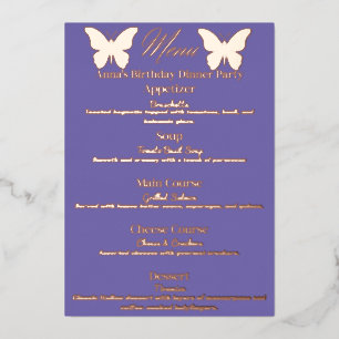 Menu Périwinkle Butterfly Theme Birthday Dinner Me