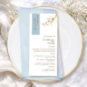Menu Personnalisé avec le nom de l'invité Bleu poussiér