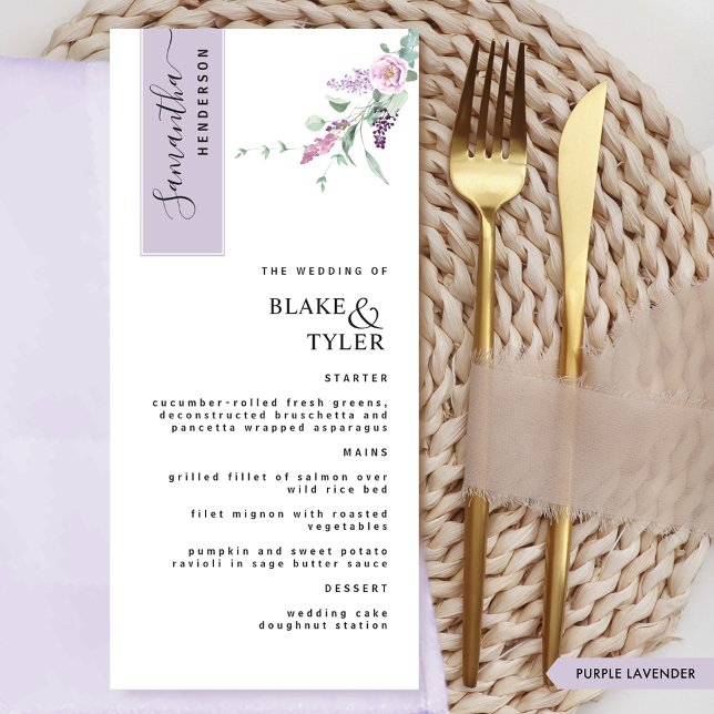 Menu Personnalisé avec le nom de l'invité, Lavender Flo (Créateur téléchargé)