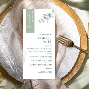 Menu Personnalisé avec le nom de l'invité, Mariage Vert