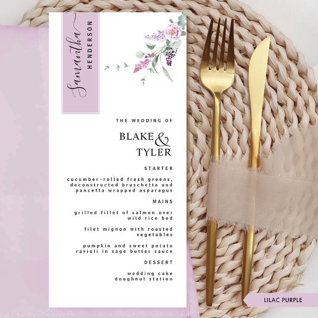 Menu Personnalisé avec nom d'hôte, Lilac Floral Mariage (Créateur téléchargé)