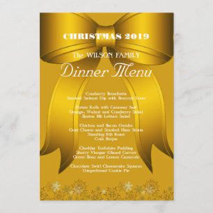 Menu personnalisé du dîner Gold Christmas