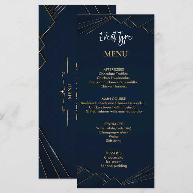 Menu personnalisé fête d'anniversaire (Devant / Derrière)