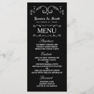 Menu personnalisé gothique Halloween noir et blanc