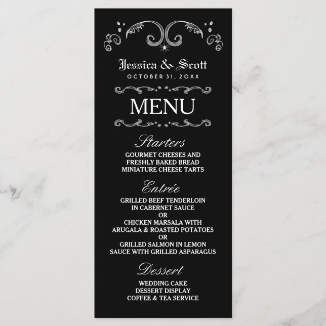 Menu personnalisé gothique Halloween noir et blanc (Devant)