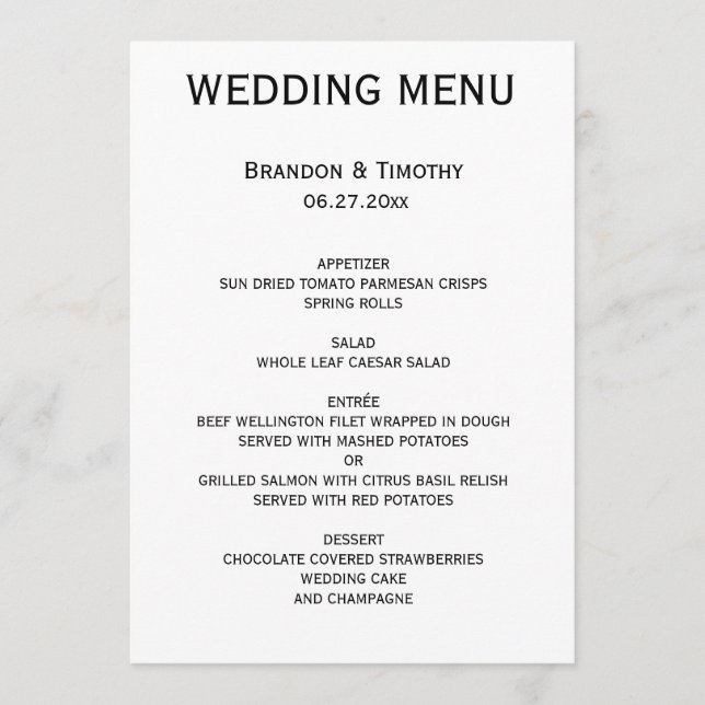 Menu Personnalisé Mariage Gay Noir Et Blanc (Devant)