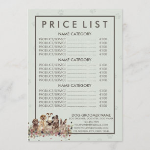 Menu PetSitter chien assis fleur vétérinaire Liste de p