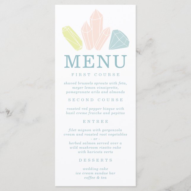Menu Pierres Gem Pastel Mariage Bleu (Devant)