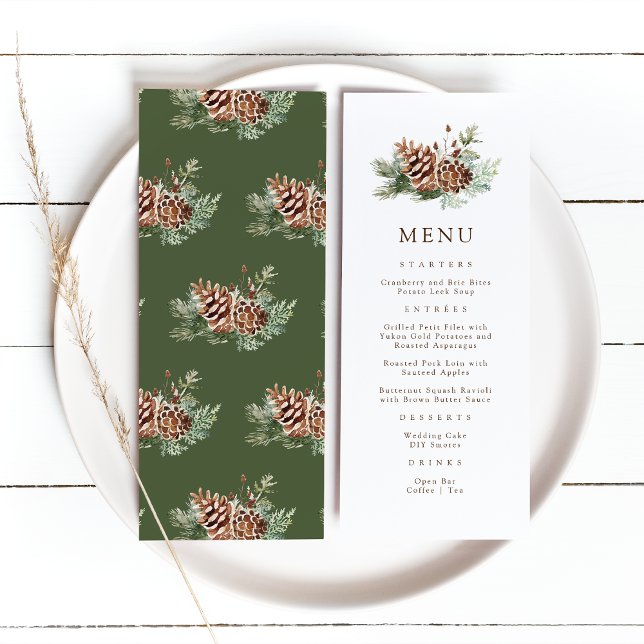 Menu Pin Élégant (Elegant Pine Watercolor Wedding Menu by Painted Paperie
)