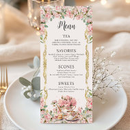 Menu Pink Floral High Tea Party Naissance bébé