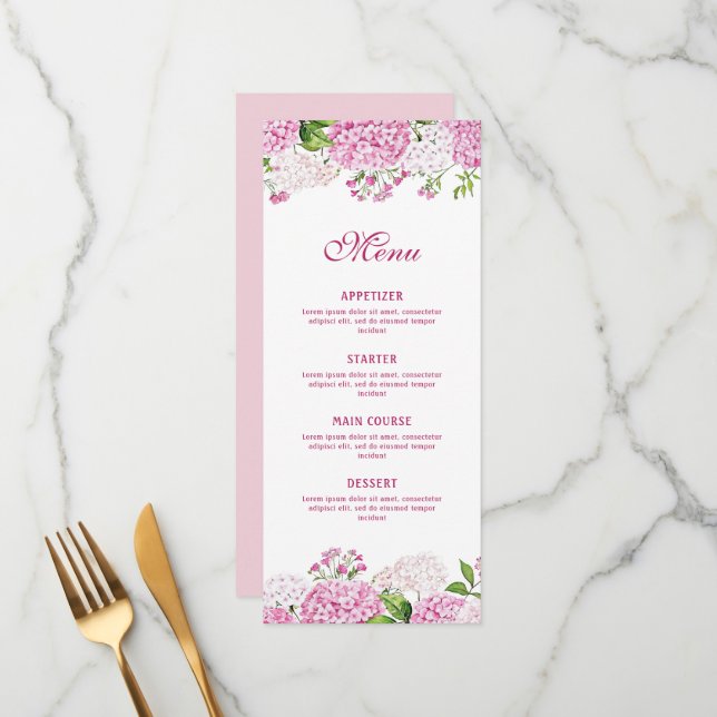 Menu Pink Hydrangea Classic (Devant/Arrière en situation)