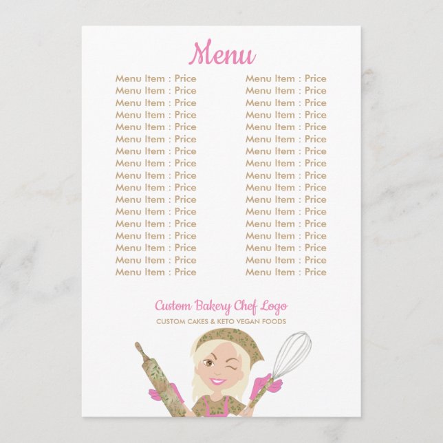 Menu Pink Jaune Long Coiffeuse Fille Chef Pâtisserie Ve (Devant)