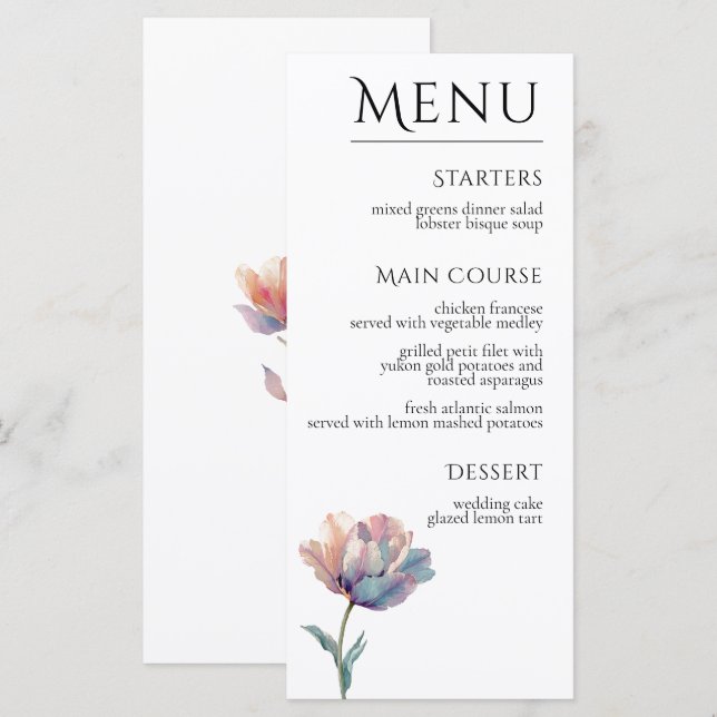 Menu Pink Purple Tulip Elegant Floral Wedding  (Devant / Derrière)