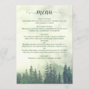 Menu Pins de montagne rustique Mariage vert