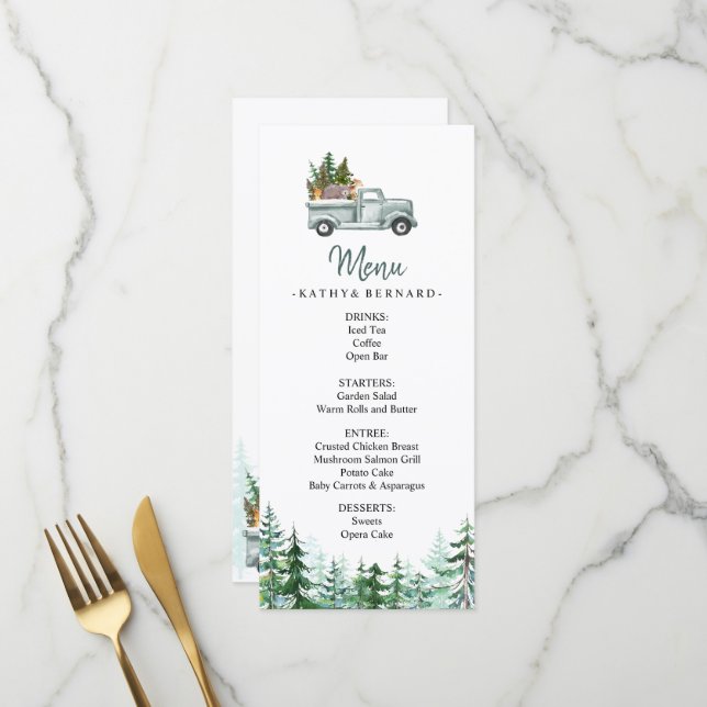 Menu Pins d'hiver Bois Animaux (Devant/Arrière en situation)