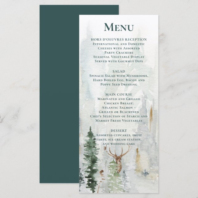 Menu Pins d'hiver Snow Deer Antlers Mariage (Devant / Derrière)