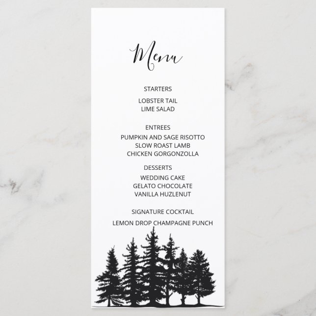 Menu Pins noirs et blancs Mariage d'hiver (Devant)