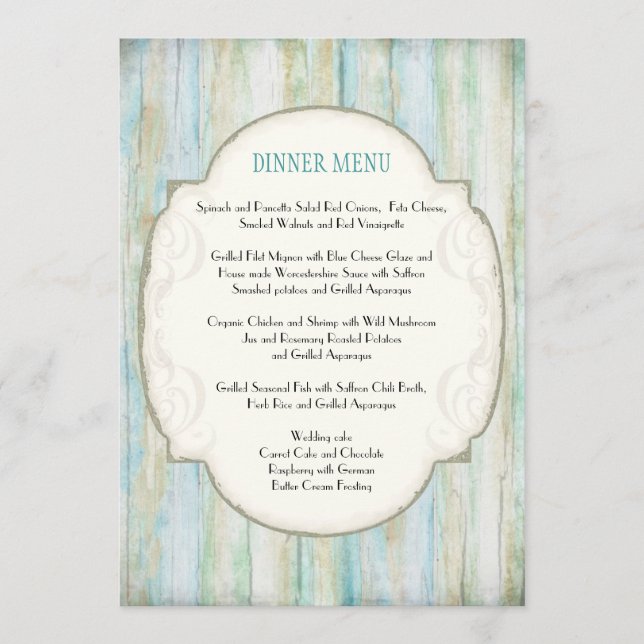 Menu Plage Bois d'eau Océan Côte Mariage (Devant)
