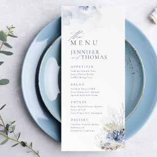 Menu Plage de corail et coquillages d'aquarelle bleu Ma