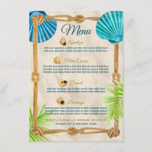 Menu Plage Mariage Réception Dîner Coquillage Coquillag