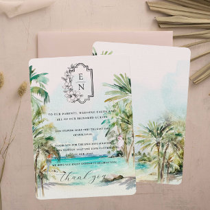 Menu Plage tropicale   Merci de table Mariage Monogramm