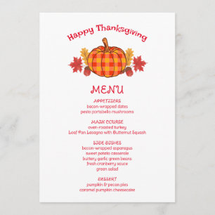 Menu Plaid Citrouille Acorn Twigs Fall Thanksgiving Men