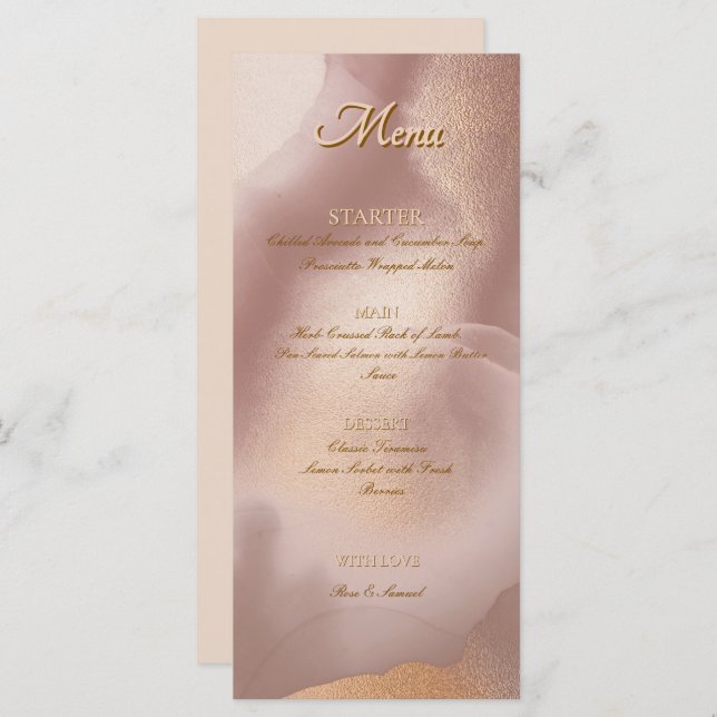 Menu plat chic Rose Gold (Devant / Derrière)
