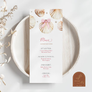 Menu plat de Baby Shower Fille Ruban Rose Coquilla