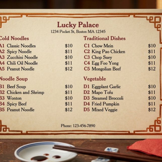 Menu plat de restaurant chinois traditionnel (Créateur téléchargé)