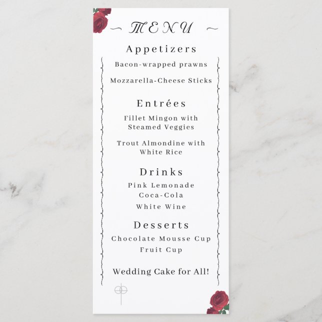 Menu Plat de Roses Fines (Devant)