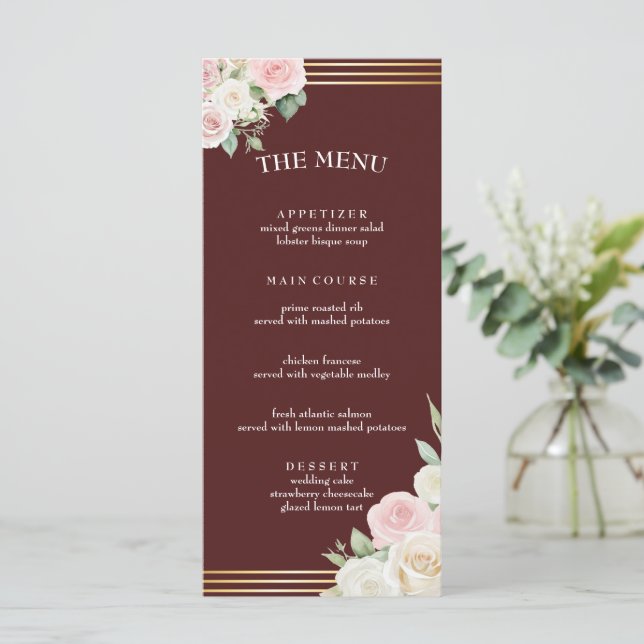 Menu plat Fleurs de Poussées Roses et Blanches (Debout devant)