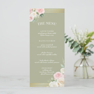 Menu plat Fleurs de Poussées Roses et Blanches