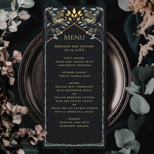 Menu Plat Mariage Corbeau gothique enchanté (Créateur téléchargé)