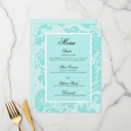 Menu plat mariage damassé turquoise