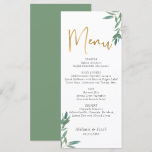 Menu plat Mariage de feuillage vert