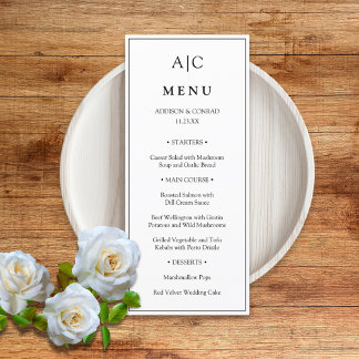 Menu plat Mariage de Monogramme blanc classique mo