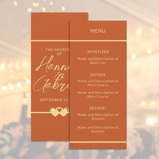 Menu Plat mariage en terre cuite or (Wedding Terracotta Gold Flat Menu)