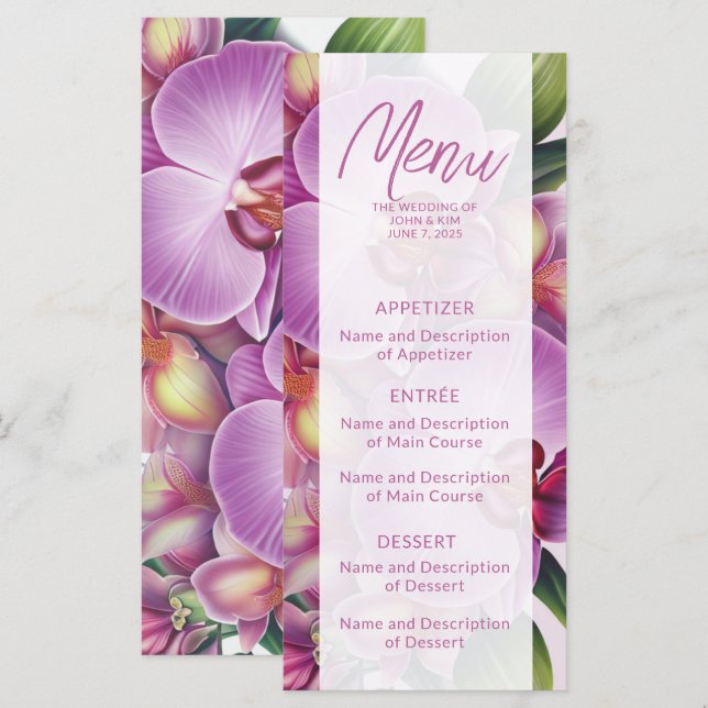Menu plat Mariage orchidée (Devant / Derrière)