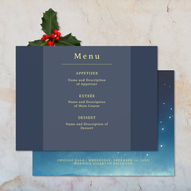 Menu plat personnalisé bleu or (Blue Gold Custom Flat Menu (front and back))