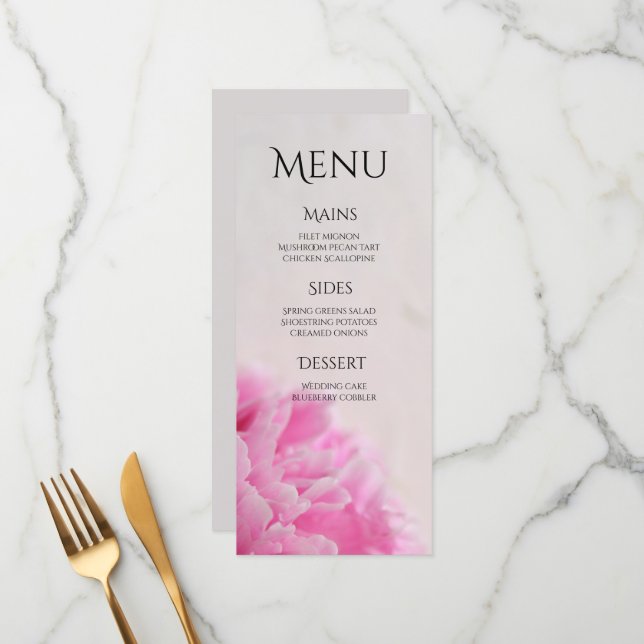 Menu plat Pink Peony view (Devant/Arrière en situation)