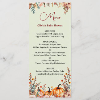 Menu plat pour Baby Shower sur le thème de citroui