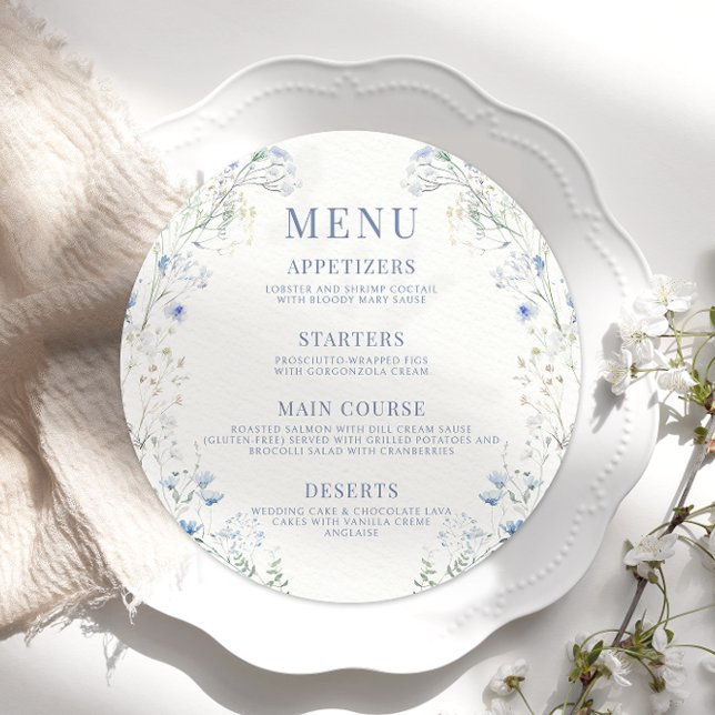 Menu Plat rond Mariage bleu brillant (Créateur téléchargé)