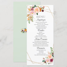 Menu Plat Rose Blush Et Bourgogne.