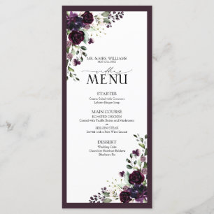 Menu Plum violet mauve Floral Aquarelle Script Mariage