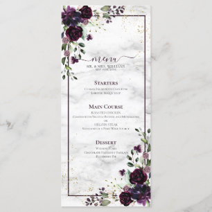 Menu Plum violet or Aquarelle marbre Mariage
