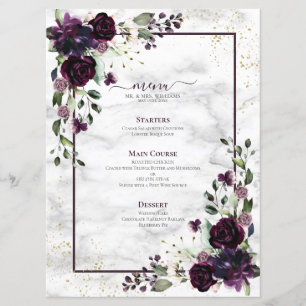 Menu Plum violet or Aquarelle marbre Mariage