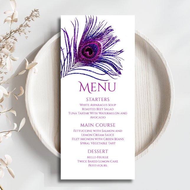 Menu Plume de Paon Chic Pailleté Violet Bat Mitzvah (Créateur téléchargé)