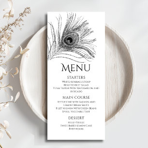 Menu Plume de Paon Chic Paillettes Argent Bar Mitzvah