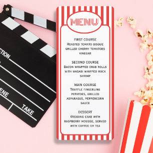 Menu Popcorn Red and White Stried Movie Party